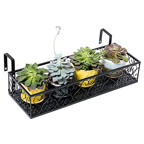 Product Cover MORITIA Iron Hanging Shelf Basket with Hooks, Balcony Flower Pot Holder Railing Shelf, for Patio Porch or Fence (L, 23.6 x 7.8 x 4.5 inch)