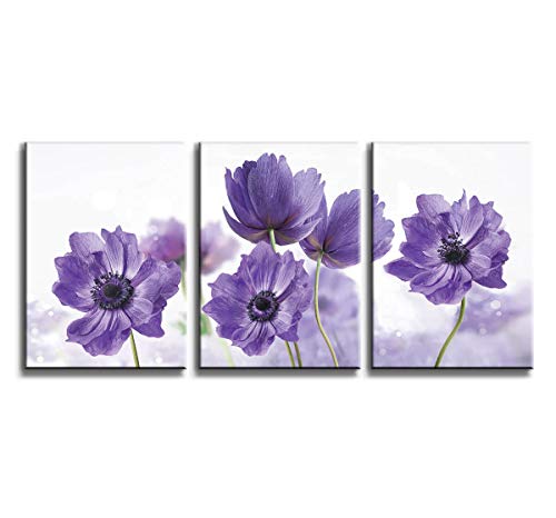 Product Cover Canvas Art Wall Decor for Bedroom Purple Flower Bloom Close Up Pictures Prints on Canvas Wall Decoration for Bedroom Simple Life Modern Minimalism Artwork Framed Wall Art 3 Piece Canvas Wall Art Set
