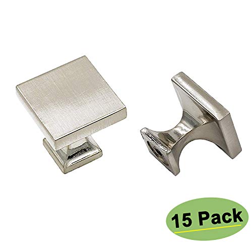 Product Cover homdiy Cabinet Knobs Brushed Nickel 15 Pack - HD6785SNB SOILD WxW:1-1/10 inch Square Cabinet Knobs for Kitchen Cabinets Modern Drawer Knobs Silver Cabinet Hardware Knobs for Bathroom, Closet, Wardrobe
