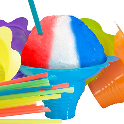 Product Cover Super Cute Flower Cups and Spoon Straws Combo 10Pk. Colorful, Leak Proof Small Bowls Are Perfect Snow Cone Supply for Kids Birthday Party or Summer Cookout. Great For Shaved Ice, Snacks or Ice Cream