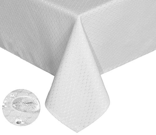 Product Cover TEKTRUM Heavy Duty 70 X 70 inch Square Elegant Waffle Weave Check Jacquard Tablecloth Table Cover -Waterproof/Stain Resistant/Wrinkle Free - Great for Dinner, Banquet, Parties, Wedding (White)