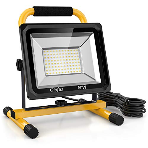 Product Cover Olafus 60W LED Work Lights (400W Equivalent), 6000LM, 2 Brightness Modes, IP65 Waterproof Job Site Lighting with Stand for Construction Site, Jetty, Workshop, Garage 5000K Daylight White