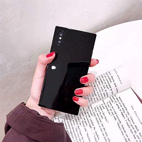 Product Cover Square Case iPhone Xs MAX，Tzomsze Reinforced Corners TPU Cushion，[2019 Cute Candy Color Series] Square TPU Slim Shock Absorption Silicone Case Cover-Black