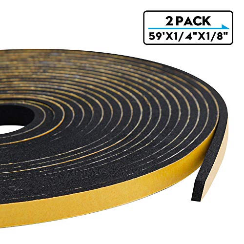 Product Cover Adhesive Insulation Soundproofing Foam Tape, Weather Stripping for Doors and Window High Density Foam Seal Tape,Total 59 Feet Long (1/4 Inch Wide X 1/8 Inch Thick,3 Strips of 19.6 Ft Long Each)
