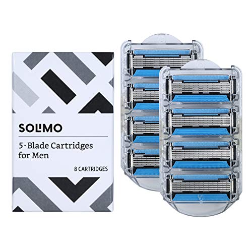 Product Cover Solimo 5-Blade Razor Refills for Men with Dual Lubrication and Precision Beard Trimmer, 8 Cartridges (Fits Solimo Razor Handles only)