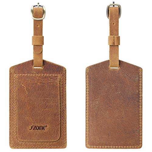 Product Cover S-ZONE Leather Luggage Tags Baggage Tags ID Labels Fit for Suitcases Backpacks 2 Pieces Set