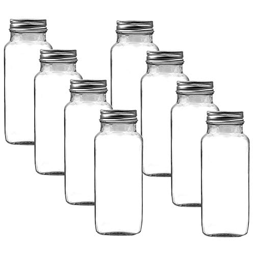 Product Cover U-Pack 8 Pieces of French Square Glass Spice Bottles 8 oz Spice Jars with Silver Metal Lids, Shaker Tops, and Labels by U-Pack