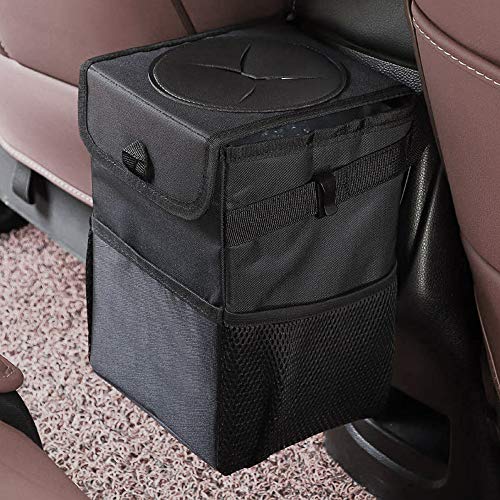 Product Cover mixigoo Car Trash Garbage Bag Can - Car Trash Can with Lid and Storage Pockets Leak-Proof Vinyl