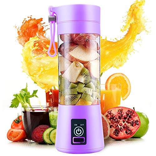 Product Cover Electric USB Juicer Blender Portable Juicer Cup 400ml Water Bottle Juicer Machine with 4 Blades, 2000mAh Rechargable Battery (Purple)