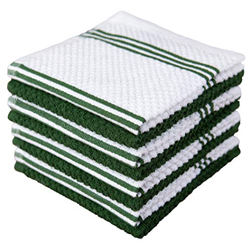 Product Cover Sticky Toffee Cotton Terry Kitchen Dishcloth, 8 Pack, 12 in x 12 in, Dark Green Stripe