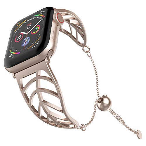 Product Cover UooMoo Stainless Steel Band Compatible Apple Watch 38mm/40mm, Women Girls Jewelry Metal Strap Bangle Cuff Bracelet with Adjustable Tassels Clasp Compatible Apple Watch Series 1/2/3/4 -Champion Gold