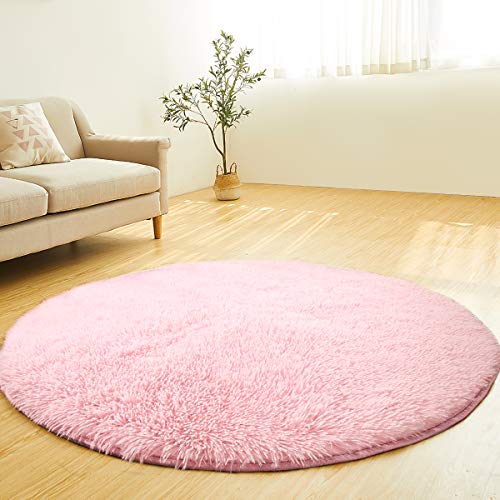 Product Cover LOCHAS Round Area Rugs Super Soft Girls Rug Living Room Bedroom Home Shaggy Carpet 4-Feet (Pink)