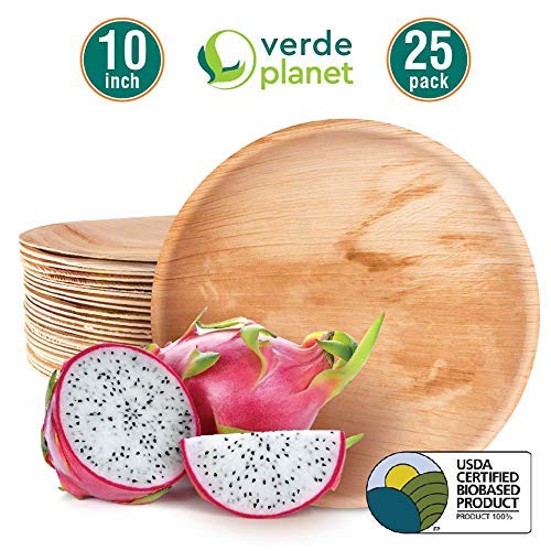 Product Cover Verde Planet - 10.25 inch Round Palm Leaf Plates - Biodegradable, Ecofriendly, Disposable, Sturdy, Elegant, Premium Quality Plates, USDA Certified - 25 Count