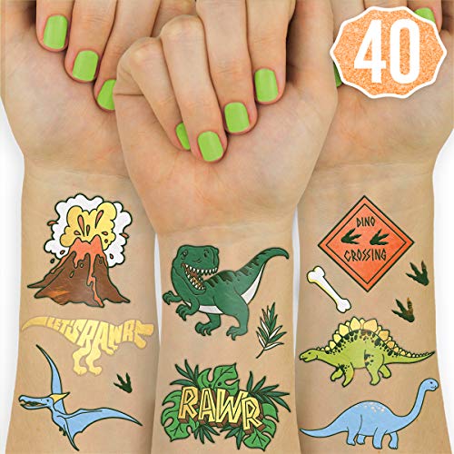 Product Cover xo, Fetti Dinosaur Temporary Tattoos for Kids - 40 Styles | Birthday Party Supplies, Dinosaur Party Favors, T-rex Decorations