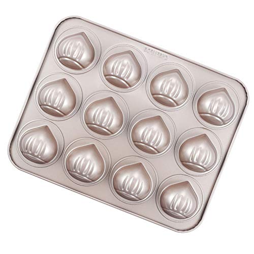 Product Cover CHEFMADE Muffin Cake pan, 12-Cavity Non-Stick Chestnut-Shaped Bakeware, FDA Approved for Oven Baking (Champagne Gold)