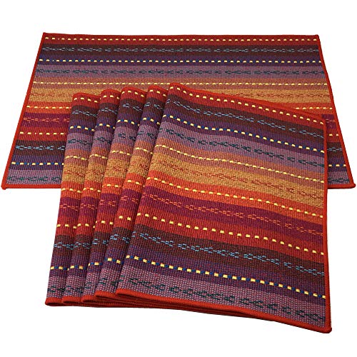 Product Cover Red-A Hand Woven with 100% Cotton Placemats Colorful Placemats Braided Ribbed Durable Heat-Insulation Table Mats Set of 6,Rainbow