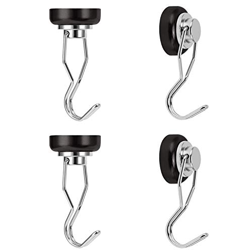 Product Cover Ant Mag - Swivel Swing Magnetic hooks, 80lb Heavy Duty Neodymium Magnet with scratch proof Stickers-Great for refrigerator, kitchen, store, door, grill, bbq, office or warehouse. 4 of pack (Black)