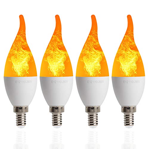 Product Cover 4 Pack LED Fire Flicker Flame Candelabra Light Bulb, E12 2W Flickering Effect 3 Lighting Modes Simulated Emulation/General/Breathing, for Indoor Outdoor Decorations Home Hotel Bar Party - Bent Tip