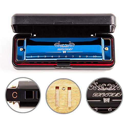 Product Cover JSL Harmonica, Standard Diatonic Key of C 10 Holes 20 Tones Blues Mouth Organ Harp For Kids, Beginners, Professional, Students (Blues)