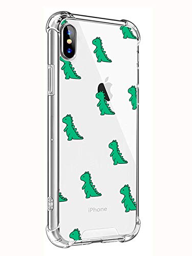 Product Cover MAYCARI Cute Cartoon Dinosaur Pattern Printed Clear Design Phone Case for iPhone XR, Shockproof Hard PC Back + Soft TPU Bumper Scratch-Resistant Cover Green Dinosaurs