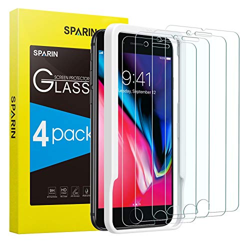 Product Cover [4 Pack] SPARIN Screen Protector for iPhone 8 Plus/iPhone 7 Plus with Alignment Frame - Easy Installation, Tempered Glass, Double Defence