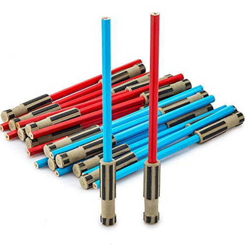 Product Cover Light Saber Pencils Party Favors, Set for Kids 24 pack of Red and Blue Pencils with 3D Top Gifts Supplies for Star Wars Fan Boys Girls Teen Tween Adult