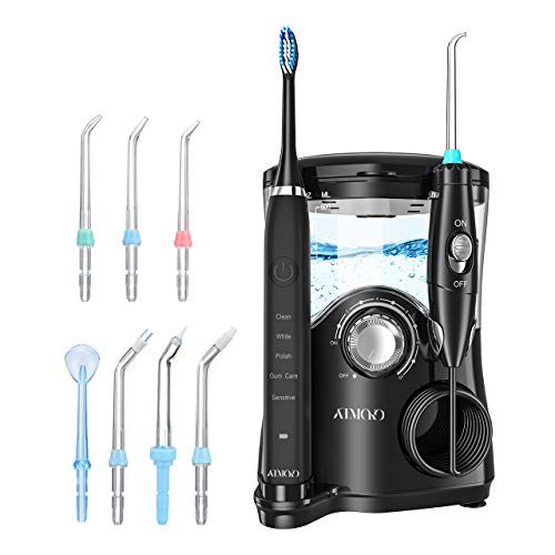 Product Cover Water Flosser, ATMOKO 600ml Oral Irrigator & Electric Toothbrush with 7 Multifunctional Jet Tips, 3 Min Timer, Dental Water Flosser for Braces Care & Teeth Cleaning, Quiet Design Family