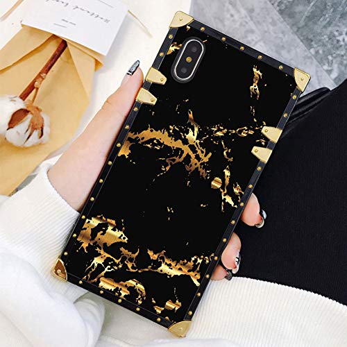 Product Cover Square Case Compatible iPhone Xs iPhone X Case Gold Black Marble Luxury Elegant Soft TPU Shockproof Protective Metal Decoration Corner Back Cover iPhone XS/X/10 Case 5.8 Inch