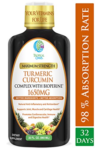 Product Cover Liquid Turmeric Curcumin w/Bioperine 1650mg Maximum Strength | Highest Potency of Turmeric, Black Pepper & Vitamin C | Anti-Inflammatory, Joint Support & Pain Relief | 98% Absorption Rate | 32 Serv