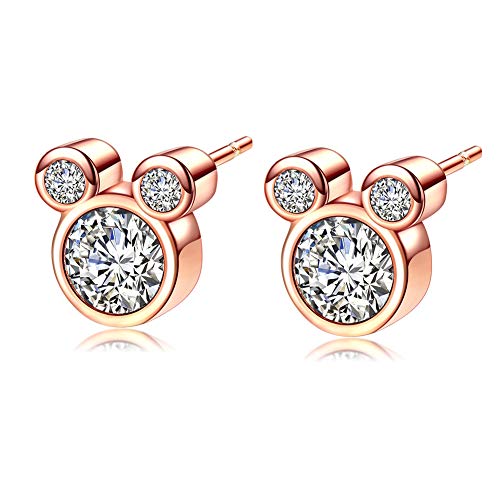 Product Cover Puadun 925 Silver Mouse Shape Stud Earrings with Sparkling Cubic Zirconia Hypoallergenic Cute Stud Earring for Women Girls Birthday Gifts(Free Jewelry Box)