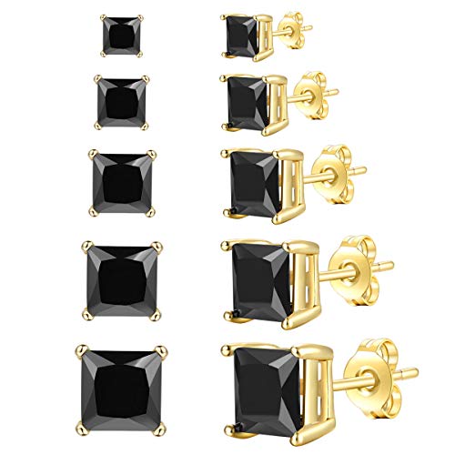 Product Cover FOSIR Womens Mens 18K Real Gold Plated CZ Stud Earrings Clear Cubic Zirconia Ear Stud Set(5 Pair)
