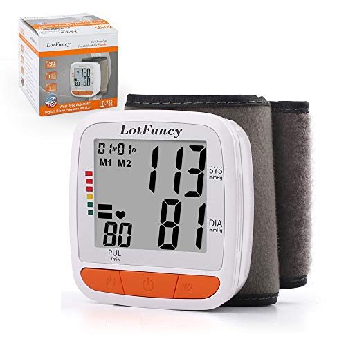 Product Cover LotFancy Blood Pressure Monitor Cuff Wrist, Digital BP Monitor with Wristband, 2 Users, 180 Reading Memory, FDA Approved, Wrist BP Machine with Large LCD Display for Health Monitoring