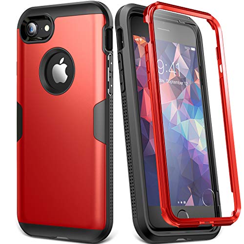 Product Cover YOUMAKER Case for iPhone 8 & iPhone 7, Full Body Rugged with Built-in Screen Protector Heavy Duty Protection Slim Fit Shockproof Cover for Apple iPhone 8 (2017) 4.7 Inch - Red/Black