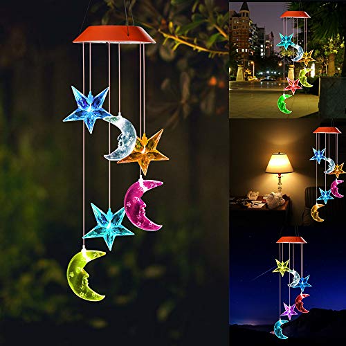 Product Cover wind chimes outdoor,gifts for mom,hummingbird wind chime,solar wind chimes,mom gifts,birthday gifts for mom,grandma gifts,gardening gifts,plastic hangers,outdoor decor,Star Moon outdoor solar lights