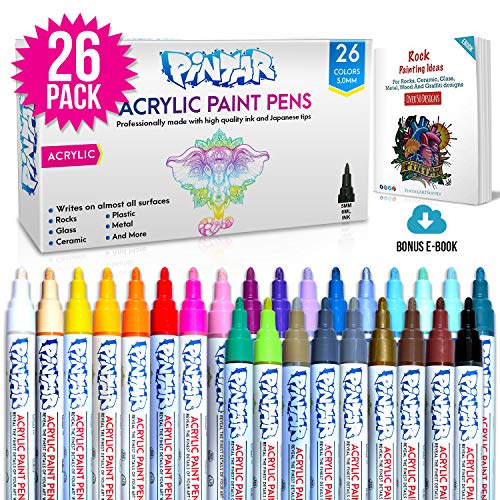 Product Cover Acrylic Paint markers For Rock Painting, Stone, Ceramic, Glass, Wood - Works On Most Surfaces Water Based vibrant Colors - Water Resistant Office Supplies, Arts And Crafts (26 Colors)