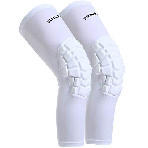 Product Cover SHINYPRO Knee Compression Sleeves with EVA Padding, Knee Braces for Men & Women Athlete, Perfect Joint Pain Relief for Contract Team Sports, Volleyball Football Baseball Softball Cycling (White, M)