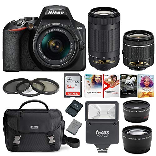 Product Cover Nikon D3500 DSLR Camera with AF-P 18-55mm and 70-300mm Zoom Lenses + 64GB Card + Accessory Bundle