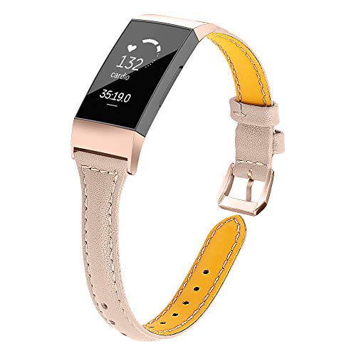 Product Cover Joyozy Slim Genuine Leather Bands Compatible for Fitbit Charge 3 and Charge 3 SE Smart Watch,Adjustable Classic Replacement Wristband Avaiable 5 Colors