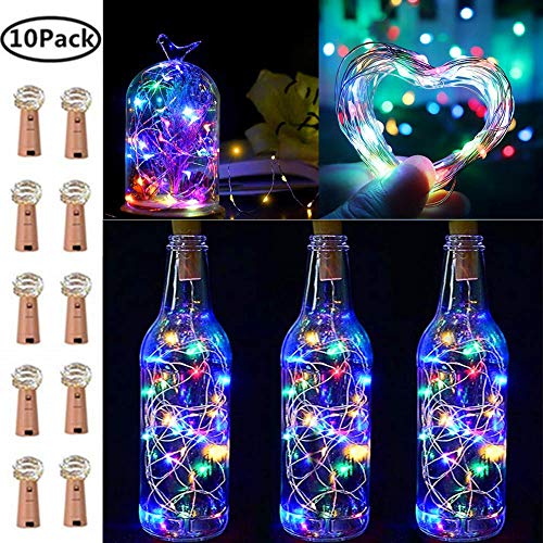 Product Cover 10 Pack 20 LED Wine Bottle Cork Lights Copper Wire String Lights, 2M/7.2FT Battery Operated Wine Bottle Fairy Lights Bottle DIY, Christmas, Wedding Party Décor Multicolor (Bottle not Included)