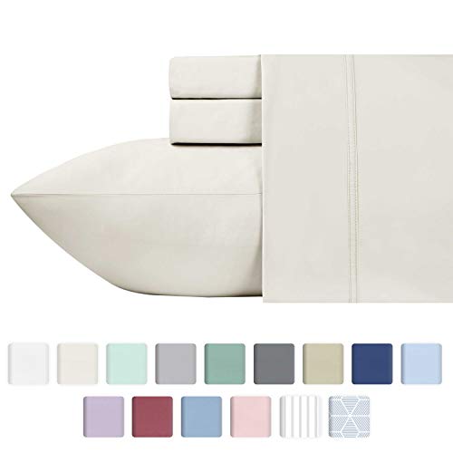 Product Cover 600 Thread Count Best Bed Sheets 100% Cotton Sheet Set - Extra Long-Staple Cotton Sheets for Kids & Adults, 3 Pc Bedding Set with Deep Pocket (Ivory, Twin XL) Flat Sheet, 1 Fitted Sheet & 1 Pillowcase