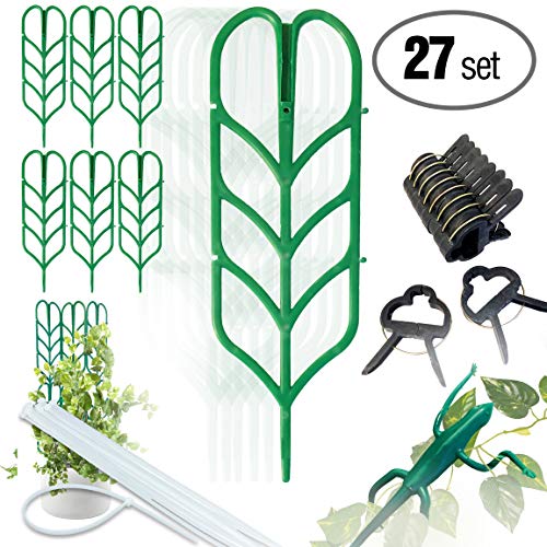 Product Cover PeerBasics, Indoor Plant Trellis Bundle Pack, 6 Climbing Garden Leaf Shape Supports, 10 Large Flower Lever Loop Gripper Clips, 10 Zip Ties For DYI Climbing Stems Stalks Vines Vegetable Potted Garden