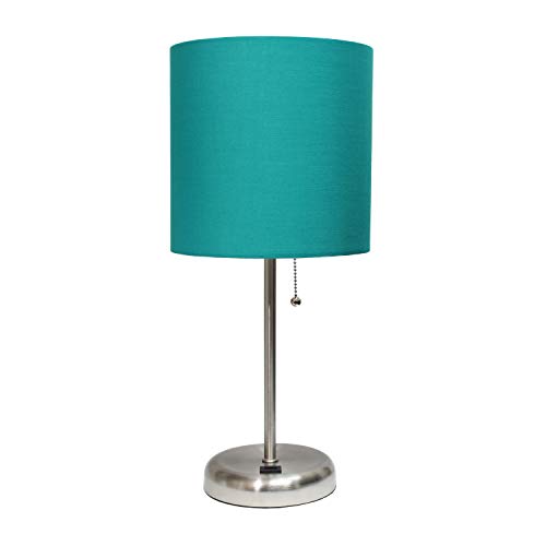 Product Cover Limelights LT2044-TEL Stick USB Charging Port and Table Lamp, Brushed Steel/Teal