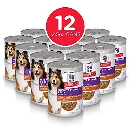 Product Cover Hill's Science Diet Wet Dog Food, Adult, Sensitive Stomach & Skin, Tender Turkey & Rice Stew, 12.5 oz, 12-pack