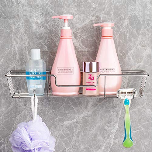 Product Cover iPEGTOP Adhesive Shower Caddy Bathroom Shelf Storage with Hooks for Shampoo Conditioner Holder Kitchen Organizer Basket, No Drilling Wall Mounted, Rustproof Stainless Steel
