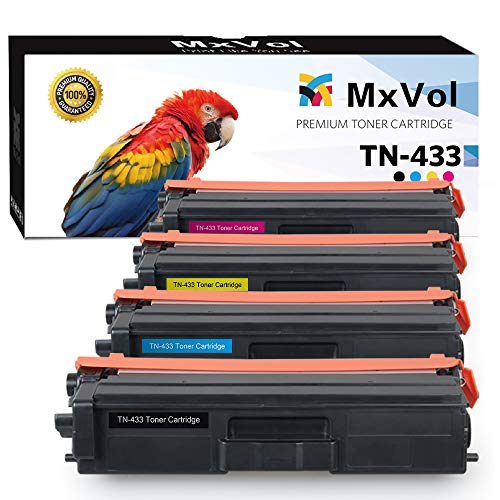 Product Cover MxVol Compatible Brother TN-433 TN-431 TN433 Toner Cartridge 4-Pack (TN433BK, TN433C, TN433M, TN433Y), High Yield use for Brother MFC-L8900CDW HL-L8360CDW HL-L8360CDWT MFC-L8610CDW HL-L8260CDW Printer
