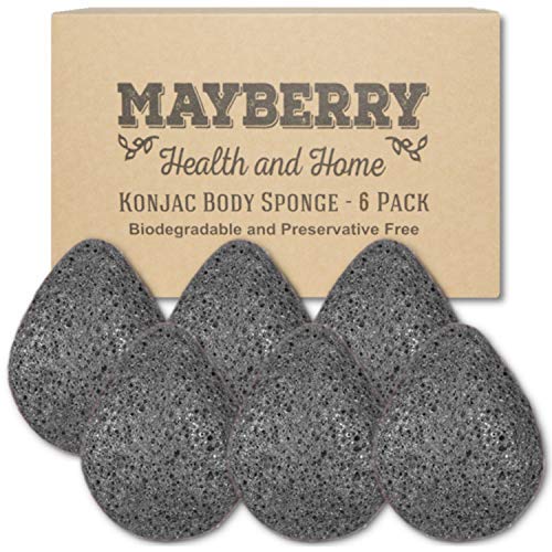 Product Cover Konjac Facial Sponge (6 Pack) Individually Wrapped Bamboo Charcoal (Black) Konjac Drop Shape Sponges Offer A Gentle Cleansing Experience For Softer Skin