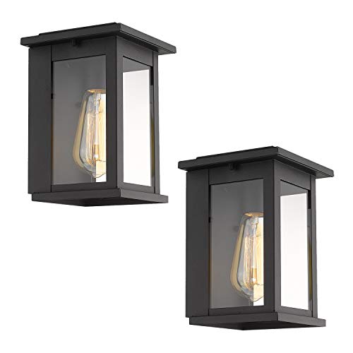 Product Cover Emliviar 2 Pack Outdoor Wall Sconces, Wall Mounted Light Fixture with Clear Glass in Black Finish, 1810-AW1-2PK