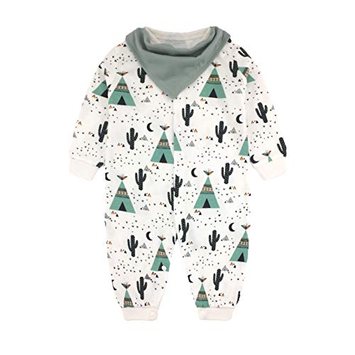 Product Cover JooNeng Newborn Baby Cotton Romper One Piece with Detachable Bibs Infant Long Sleeve Animal Printed Sleeper Pajamas Clothes