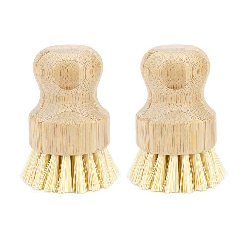 Product Cover WISH Natural Cleaning Scrub Brush for Cast Iron Skillet Pots Pans - Made of 100% Bamboo Handle and Coconut Bristles (2 Pack)
