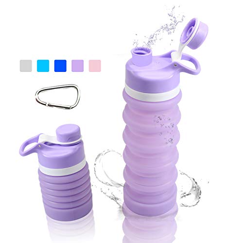 Product Cover Yeeone Collapsible Water Bottle Food-Grade Silicone FDA Approved,BPA Free, Leak Proof Portable Travel &Sports Water Bottle (Lilac)